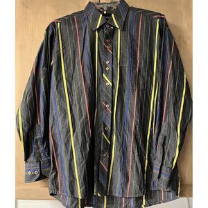 Massimo Castello Button Down Shirt‎ Mens XL Gray Multi-Color Stripe Long Sleeve